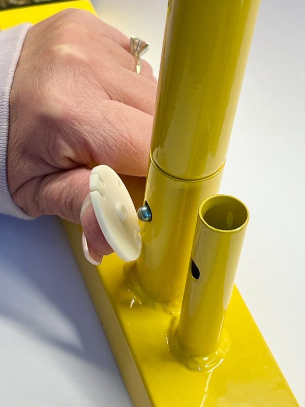 Using the PinPress tool on a net post - Patent Pending